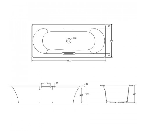 Чугунная ванна Jacob Delafon Volute 180x80 E6D900-0 с антискользящим покрытием