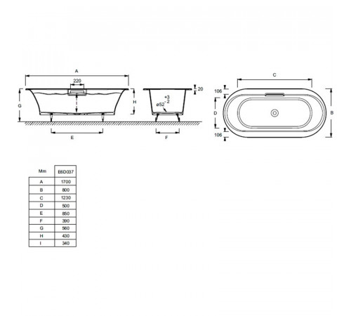 Чугунная ванна Jacob Delafon Volute 170x80 E6D037-00 с антискользящим покрытием