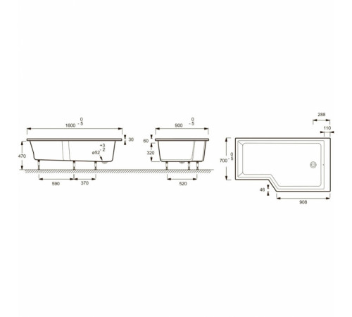 Акриловая ванна Jacob Delafon Bain Douche Neo 160x90 L E6D000L-00 без гидромассажа