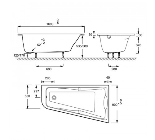 Акриловая ванна Jacob Delafon Odeon Up 160x90 R E5EN2250RU-00 с гидромассажем