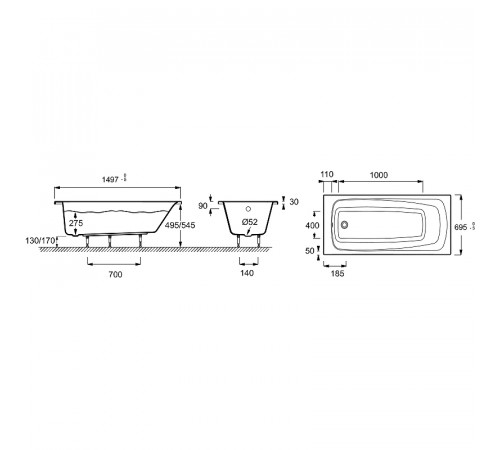 Акриловая ванна Jacob Delafon Patio 150x70 E6810RU-01 без гидромассажа