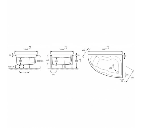 Акриловая ванна Jacob Delafon Micromega Duo 170x105 R E60220RU-00 без гидромассажа