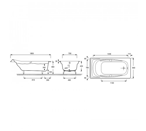 Чугунная ванна Jacob Delafon Super Repos 180x90 E2902-00 с антискользящим покрытием