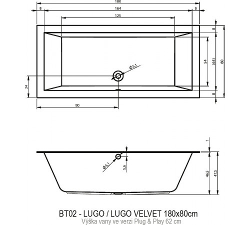 Акриловая ванна Riho Lugo 180х80 L B133016005 (BD6400500000000) без гидромассажа