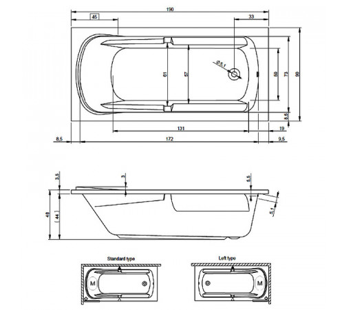 Акриловая ванна Riho Future 190x90 B075001005 (BC3200500000000) без гидромассажа