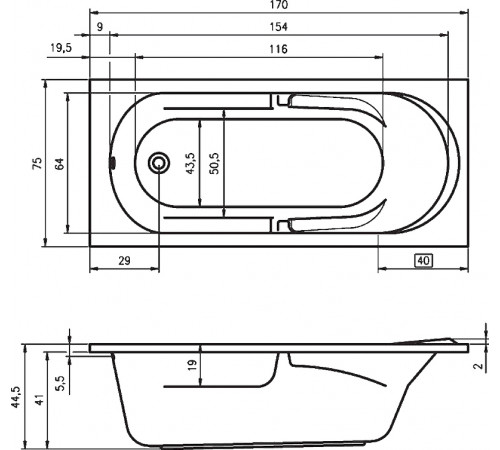 Акриловая ванна Riho Future 170x75 B073001005 (BC2800500000000) без гидромассажа