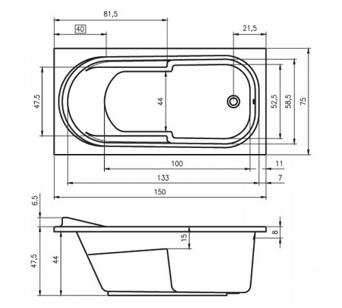 Акриловая ванна Riho Columbia 150x75 B002001005 (BA0200500000000) без гидромассажа