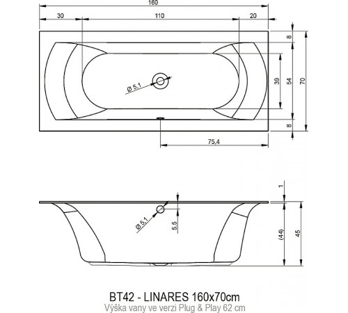 Акриловая ванна Riho Linares 160х75 R B140007005 (BD5100500000000) без гидромассажа