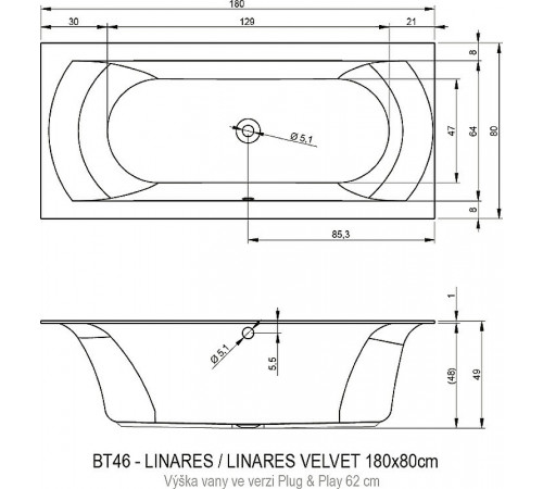 Акриловая ванна Riho Linares 180х80 R B142010005 (BD5500500000000) без гидромассажа