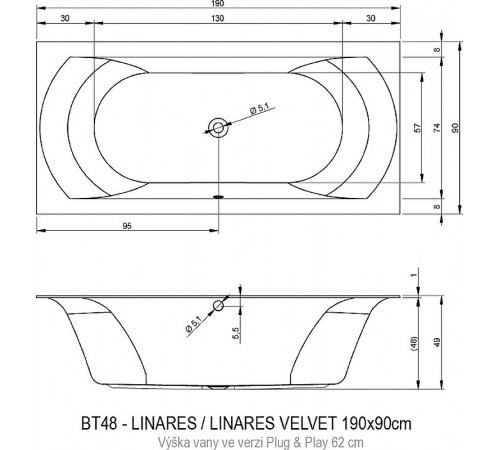 Акриловая ванна Riho Linares 190х90 R B143016005 (BD5700500000000) без гидромассажа