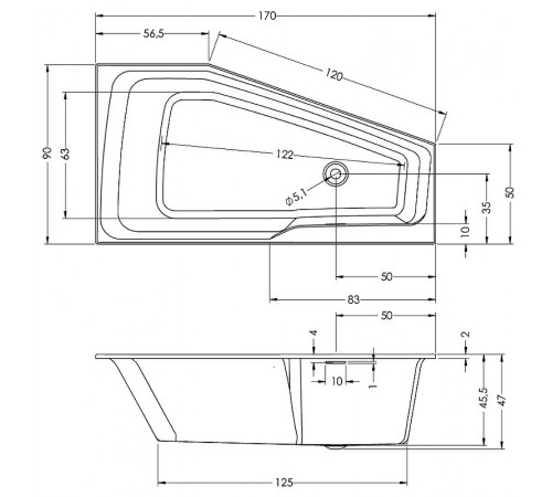 Акриловая ванна Riho Rething Space 170х90 L B114001005 (BR1600500000000) без гидромассажа