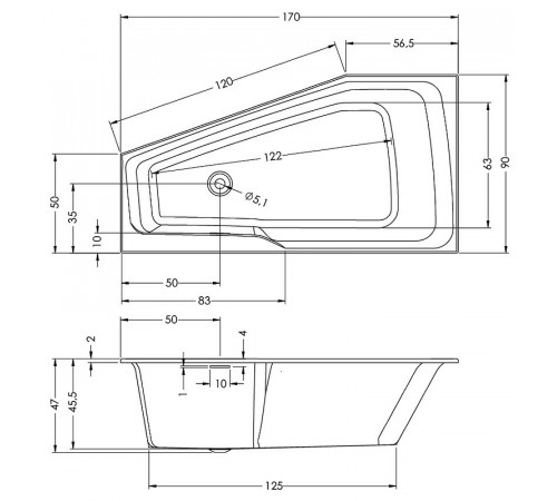 Акриловая ванна Riho Rething Space 170х90 R B113001005 (BR1500500000000) без гидромассажа