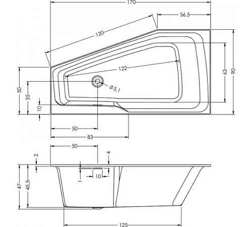 Акриловая ванна Riho Rething Space Fall 170х90 R B113006005 без гидромассажа