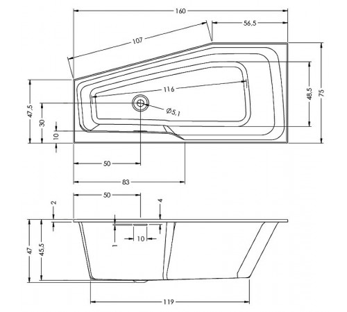 Акриловая ванна Riho Rething Space 160х75 R B111001005 (BR1300500000000) без гидромассажа