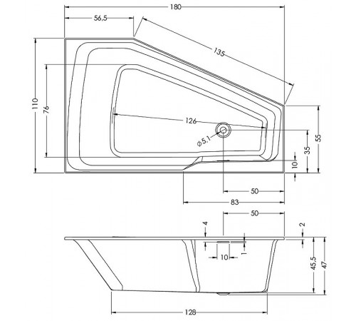 Акриловая ванна Riho Rething Space 180х110 L B116001005 (BR1800500000000) без гидромассажа