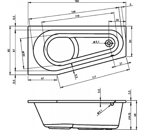 Акриловая ванна Riho Delta 160x80 B068001005 (BB8200500000000) R без гидромассажа