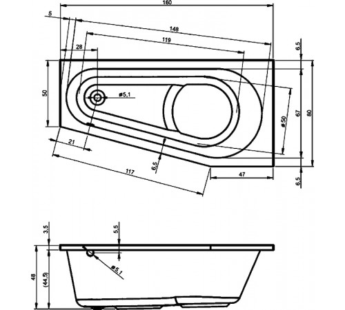 Акриловая ванна Riho Delta 160x80 B069001005 (BB8300500000000) L без гидромассажа