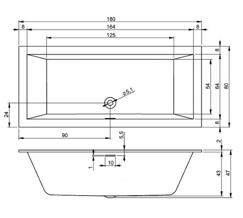 Акриловая ванна Riho Rething Cubic 180х80 B106001005 (BR0800500000000) без гидромассажа