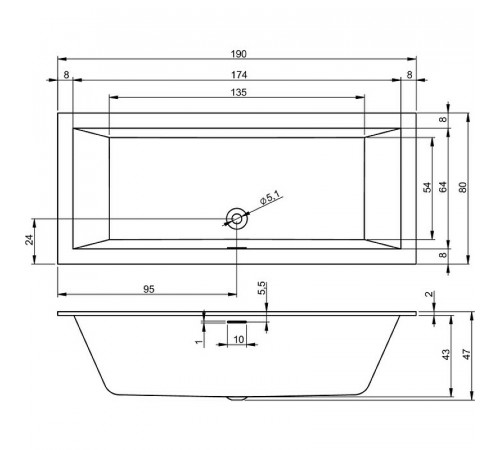 Акриловая ванна Riho Rething Cubic Fall 190х80 B108013005 без гидромассажа