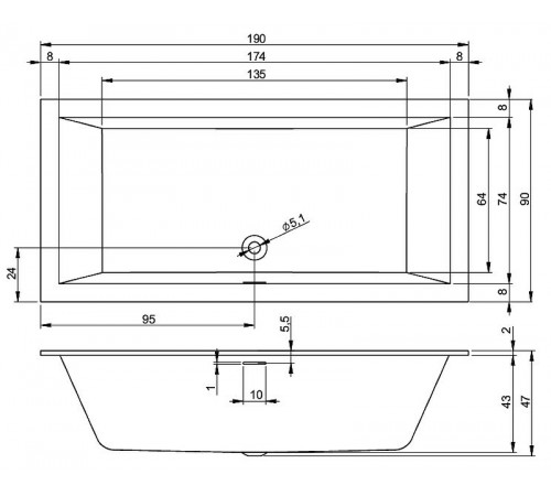 Акриловая ванна Riho Rething Cubic 190х90 B109001005 (BR1100500000000) без гидромассажа