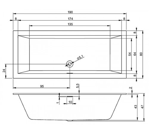 Акриловая ванна Riho Rething Cubic 190х80 B108001005 (BR1000500000000) без гидромассажа