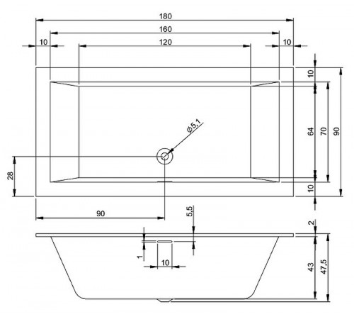 Акриловая ванна Riho Rething Cubic 180х90 B107001005 (BR0900500000000) без гидромассажа