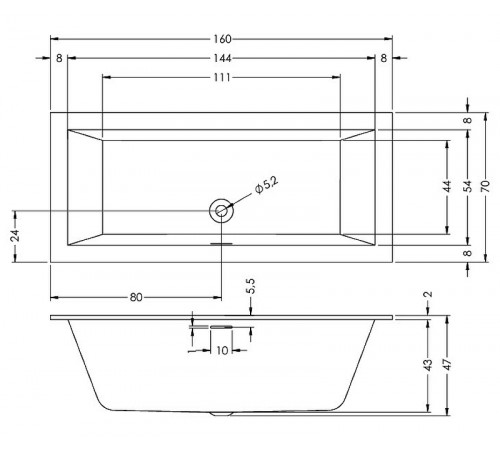 Акриловая ванна Riho Rething Cubic 160х70 B104001005 (BR0600500000000) без гидромассажа