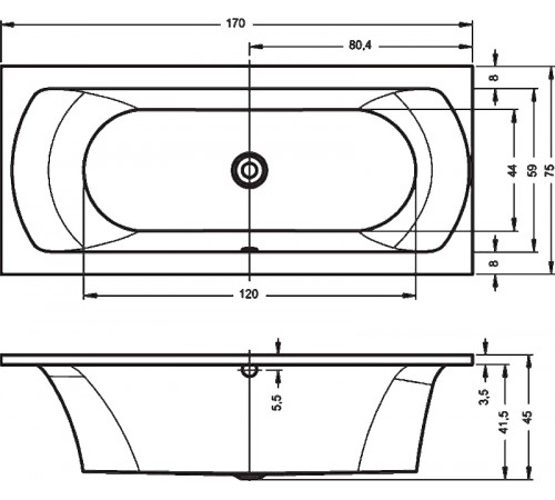 Акриловая ванна Riho Lima 170x75 B051001005 (BB4400500000000) без гидромассажа