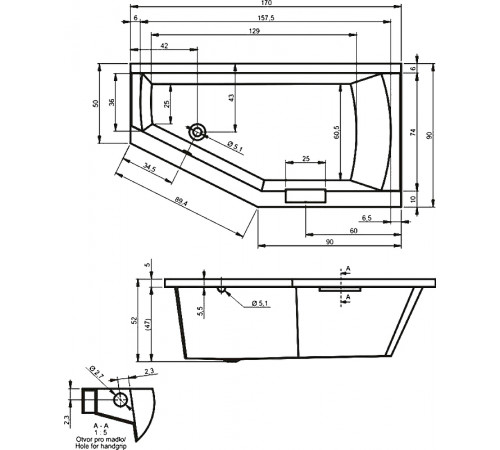 Акриловая ванна Riho Geta 170x90 B032001005 (BA8900500000000) L без гидромассажа