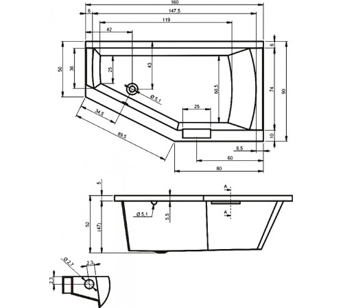 Акриловая ванна Riho Geta 160x90 B030001005 (BA8700500000000) L без гидромассажа