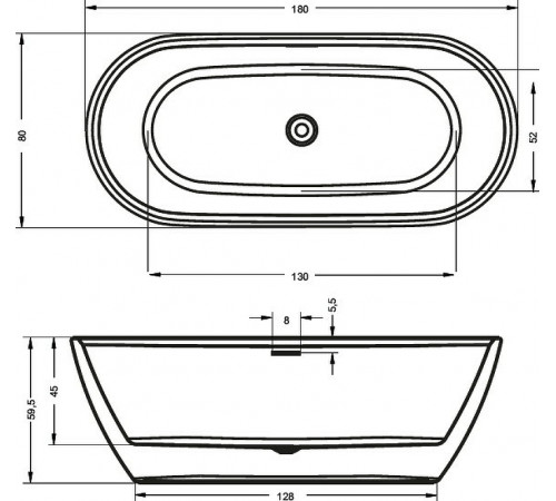 Акриловая ванна Riho Inspire Velvet White 180x80 B085001105 (BD0210500000000) без гидромассажа