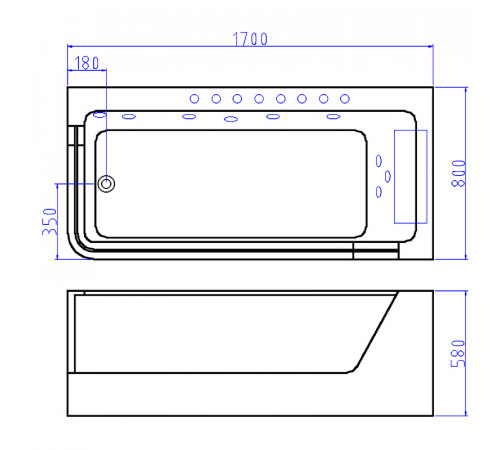 Акриловая ванна Ceruttispa 170x80 R C-494-17R 9948 с гидромассажем