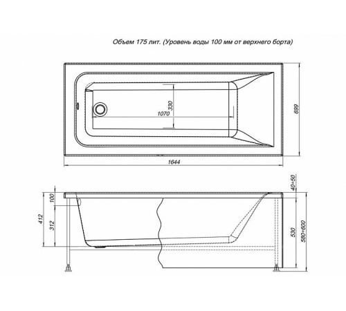 Акриловая ванна Aquanet Bright 165x70 230255 без гидромассажа