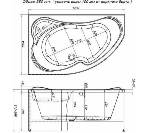 Акриловая ванна Aquanet Capri 170x110 L 203914 без гидромассажа