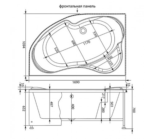 Акриловая ванна Aquanet Capri 170x110 R 205387 без гидромассажа