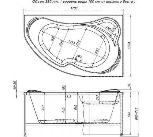 Акриловая ванна Aquanet Capri 170x110 R 203922 без гидромассажа