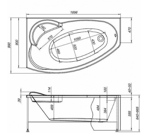 Акриловая ванна Aquanet Jersey 170x90 L 205405 без гидромассажа