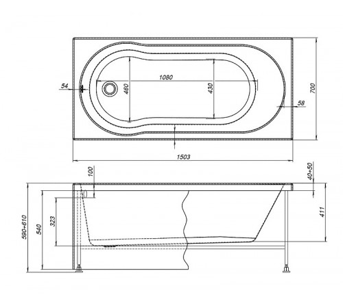 Акриловая ванна Aquanet Light 150x70 243869 без гидромассажа