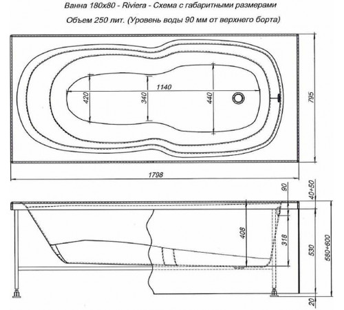 Акриловая ванна Aquanet Riviera 180x80 231080 без гидромассажа