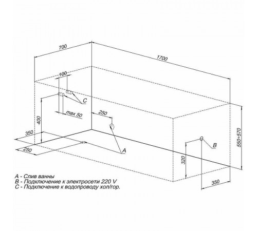 Акриловая ванна Aquanet Dali 170x70 239787 без гидромассажа