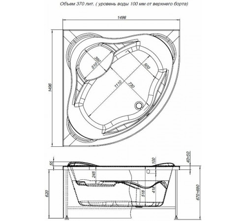 Акриловая ванна Aquanet Malta New 150x150 205410 без гидромассажа