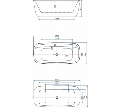 Акриловая ванна Aquanet Family Fine 95778-MW-MB 170x78 293080 Черная матовая без гидромассажа