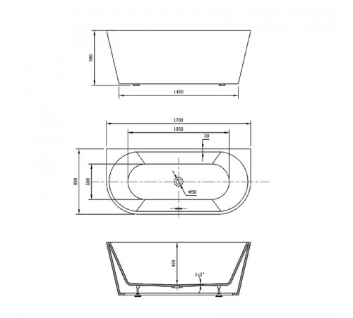 Акриловая ванна Vincea 170x80 VBT-421-1700MB без гидромассажа