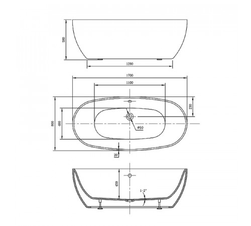 Акриловая ванна Vincea 170x80 VBT-405-1700 без гидромассажа