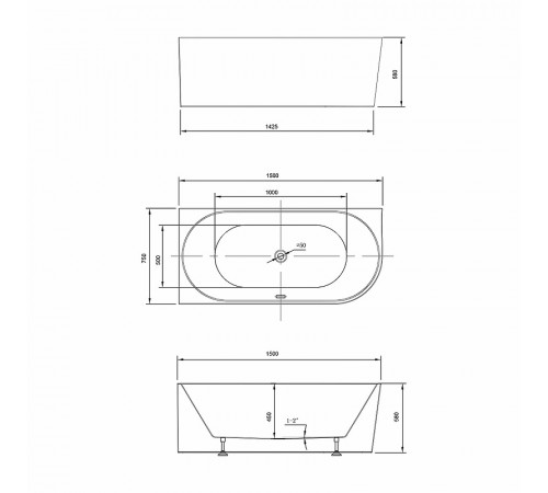 Акриловая ванна Vincea 150x75 VBT-402-1500L без гидромассажа