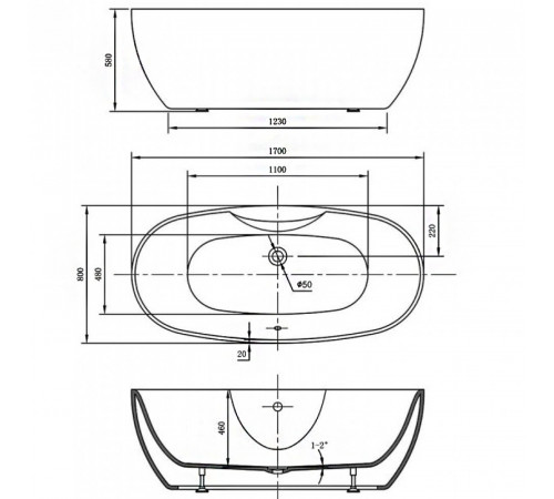 Акриловая ванна Vincea 170x80 VBT-405B-1700 без гидромассажа