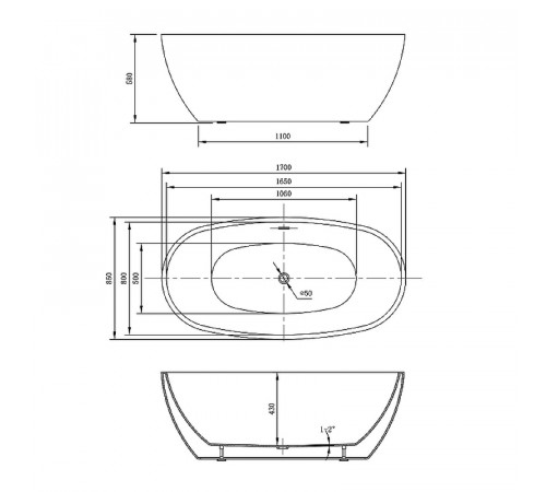 Акриловая ванна Vincea 170x85 VBT-404-1700 без гидромассажа