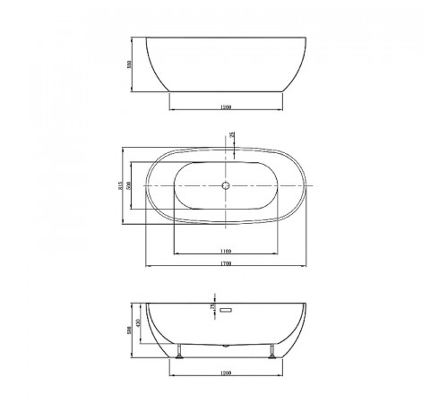 Акриловая ванна Vincea 170x81.5 VBT-408-1700 без гидромассажа