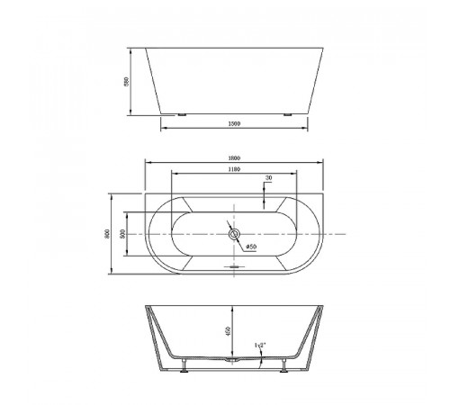 Акриловая ванна Vincea 180x80 VBT-421-1800 без гидромассажа