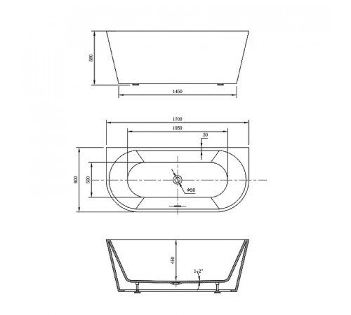 Акриловая ванна Vincea 170x80 VBT-421-1700 без гидромассажа